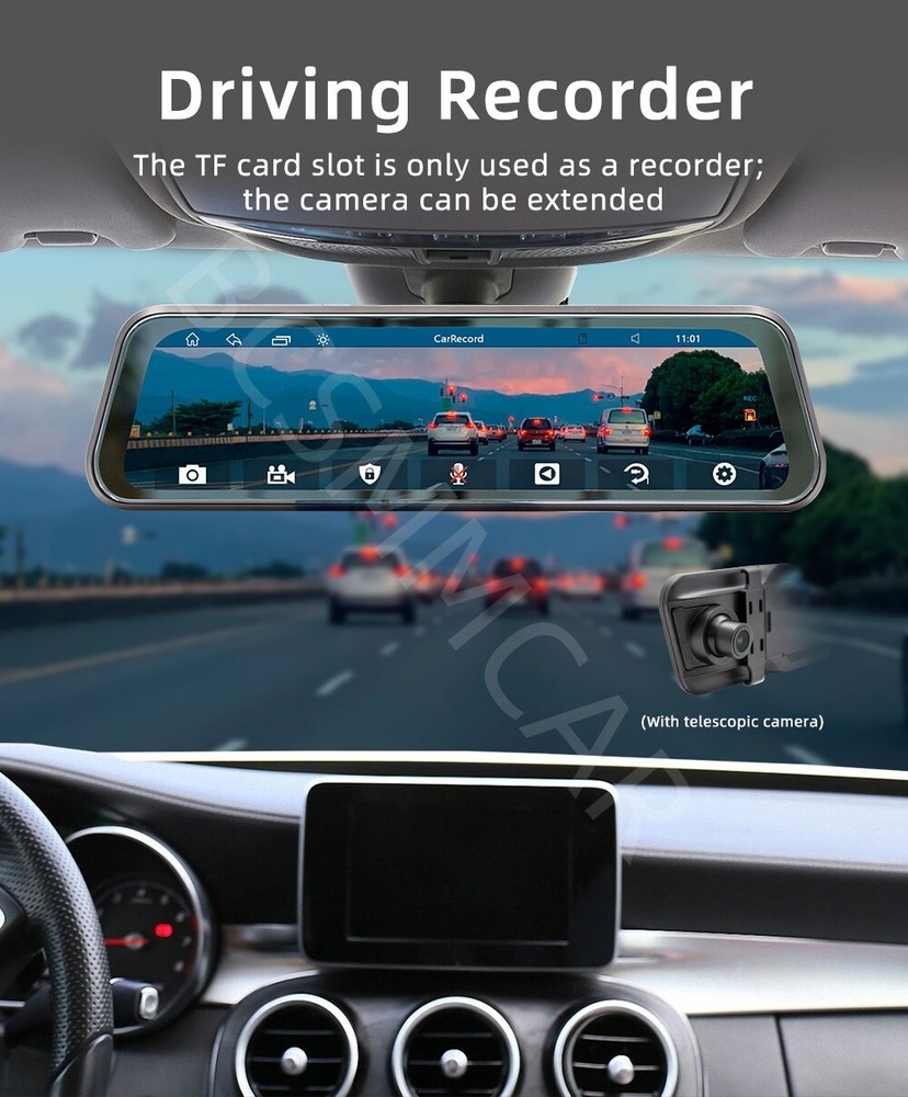 For CarPlay Android Auto Dash Cam Car Rear View Mirror DVR Recorder Touch Screen