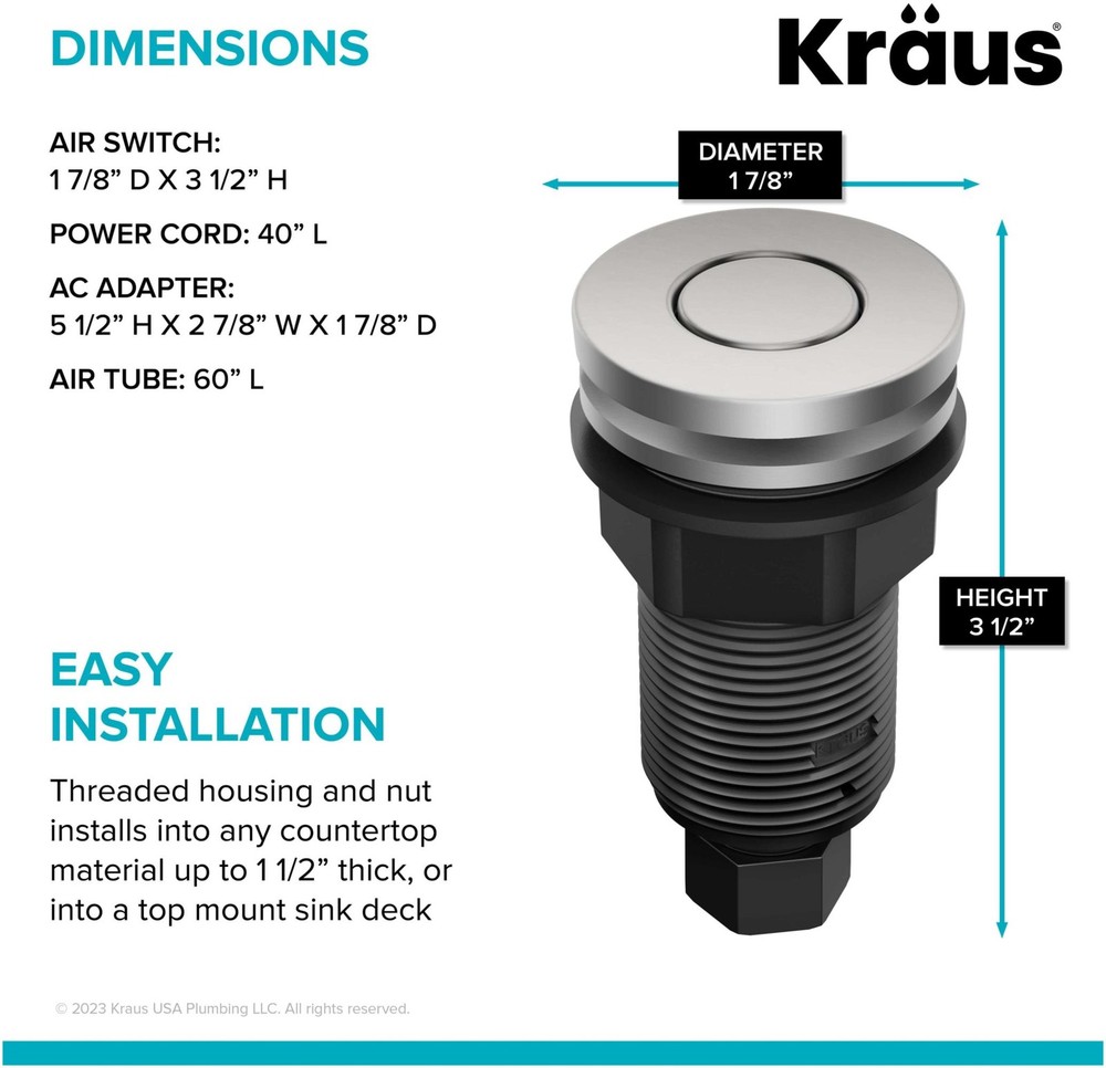 Kraus KWDA-200 Garbage Disposal Air Switch Kit - Stainless Steel