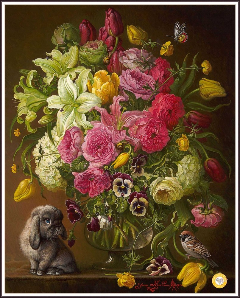 Floral with bunny 757 - Chart Counted Cross Stitch Pattern Xstitch