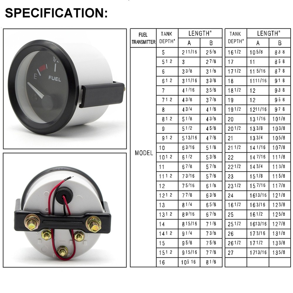 Universal 2"52mm Fuel Level Gauge Kit W/ Fuel Float Sensor E-1/2-F Pointer 12V