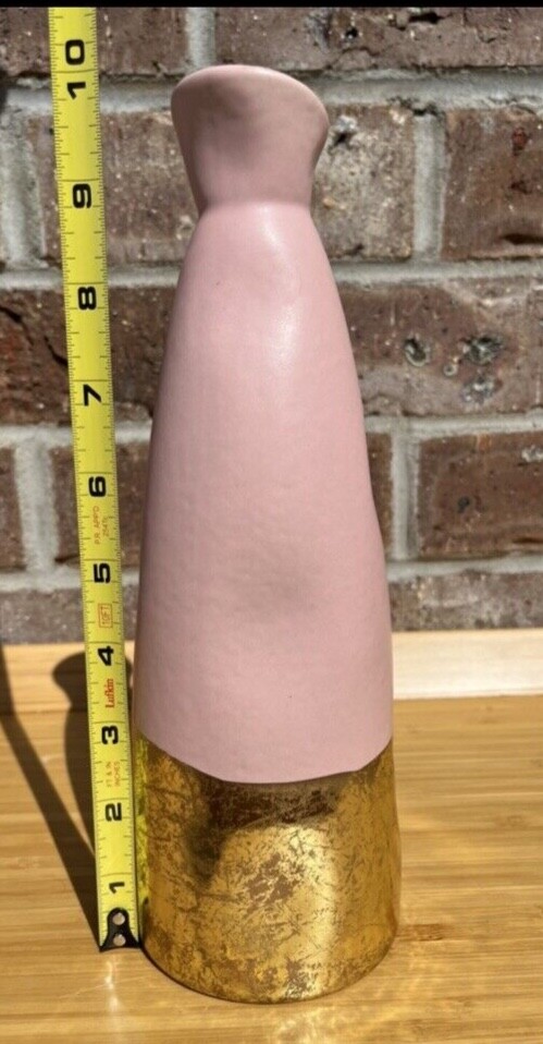 Pier 1 pink vase 10” With Gold Colored Bottom