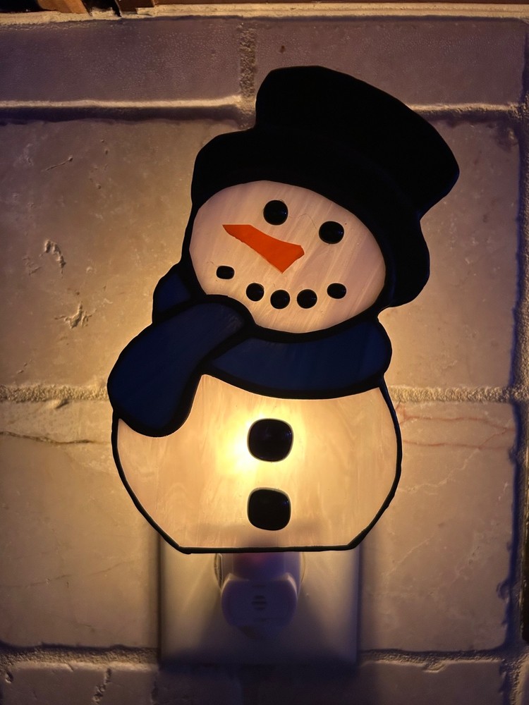 stained glass night light, handmade, snowman