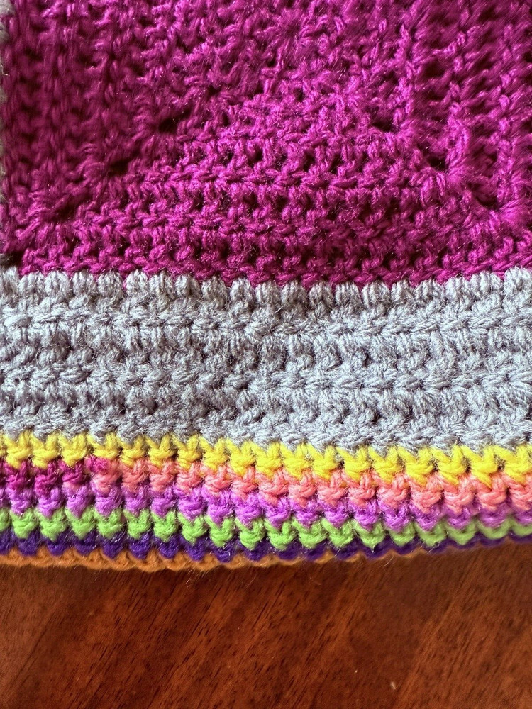 Crochet Afghan Multicolored Square Throw 50"x33" Excellent Condition