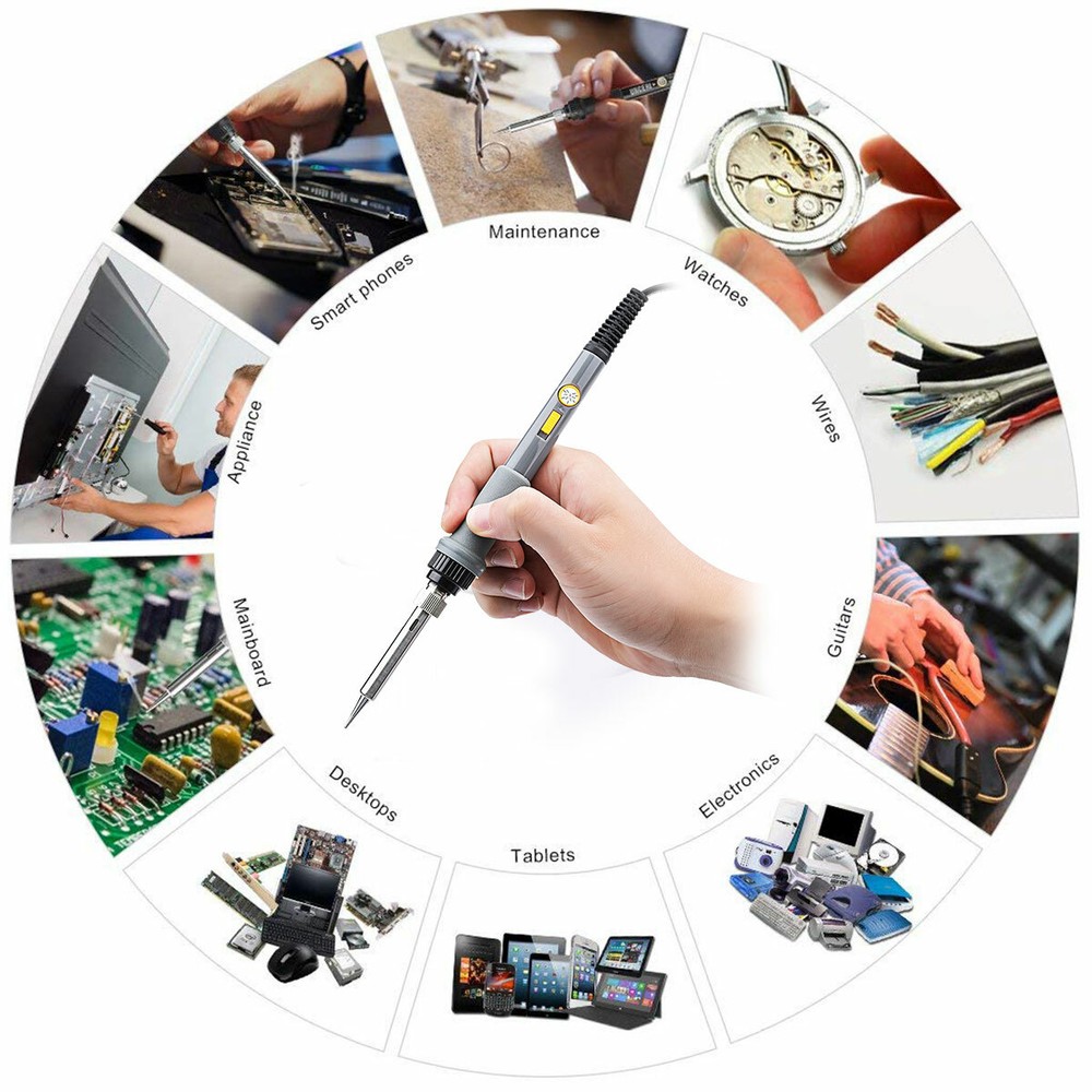 60W Soldering Iron Kit Electronics Welding Irons Solder Tools Adjustable Temp