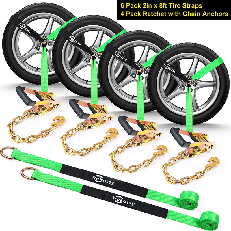 6 Pack Car Tie Down Straps Heavy Duty 10,000 lbs for Trailers Wheel Tow Ratchet