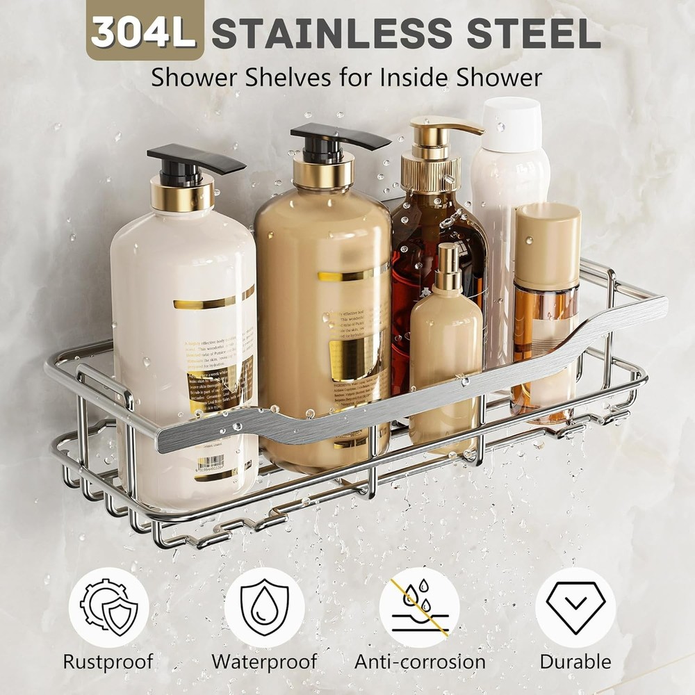 3-Pack Shower Caddy with Soap Holder, Adhesive Rustproof No-drill Strudy Load...