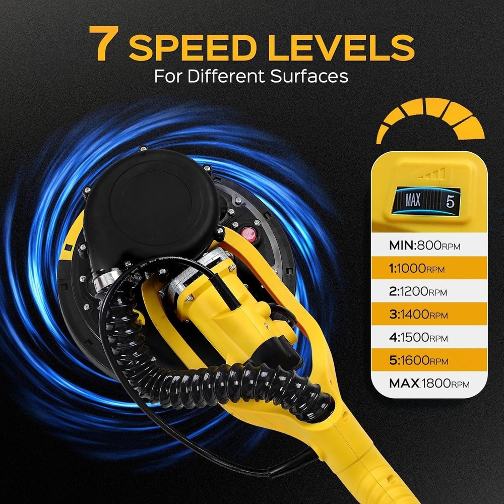 Drywall Sander Tool, 8.5 Amp Popcorn Ceiling Removal Tool with 7 Variable Spe...