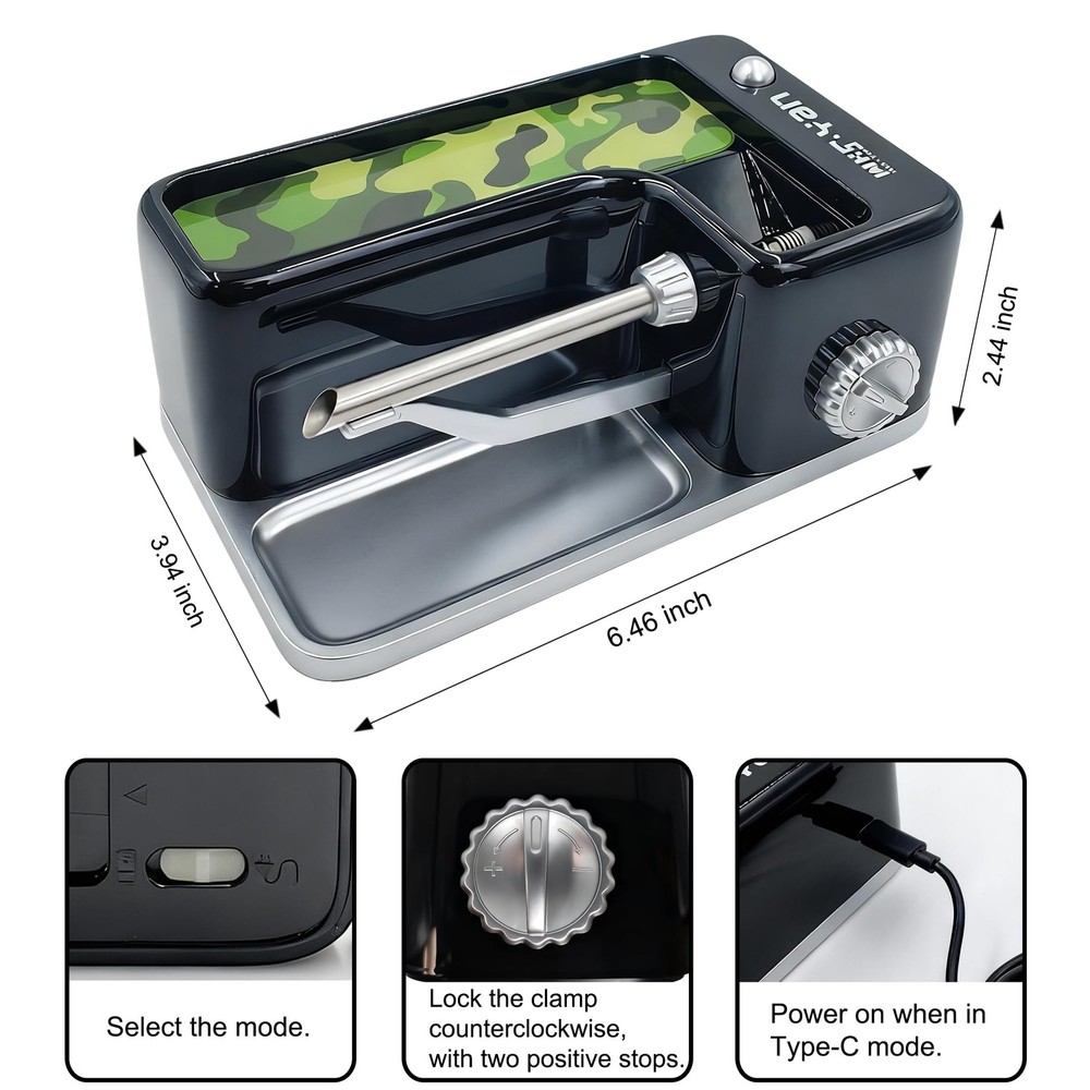 Cigarette Rolling Machine, Automatic USB-C & Battery Powered, Adjustable Dens...