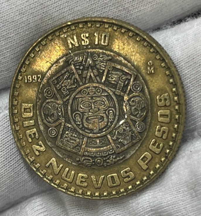 1992 Mexico 10 Pesos Silver Coin Great Condition