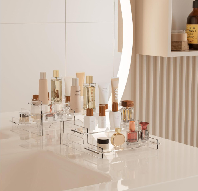 Acrylic Display Risers,Clear Display Risers Stand Small Mini Shelf 3 Tiered Cupc