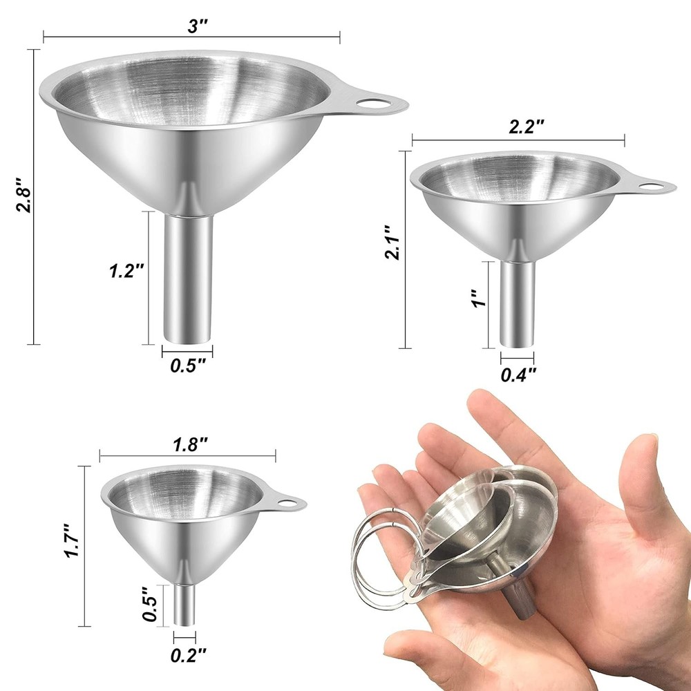 Stainless Steel Mini Kitchen Funnel Set - 3 Sizes forEffortless Transferring