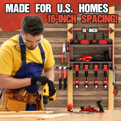 Power Tool Organizer with Charging Station, 4 Drill 3 Layer Red W/Outlets