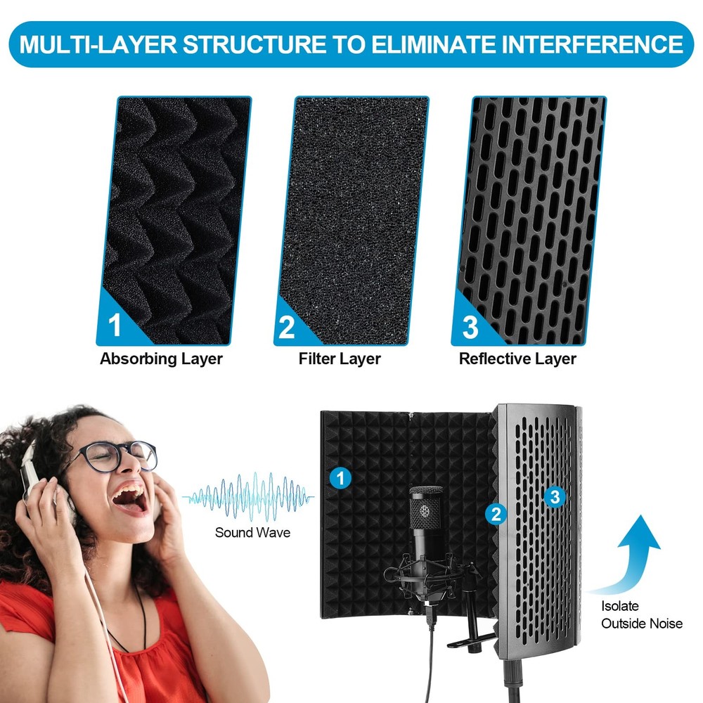 Microphone Isolation Shield, Microphone Isolation Shield with Stand and Pop F...