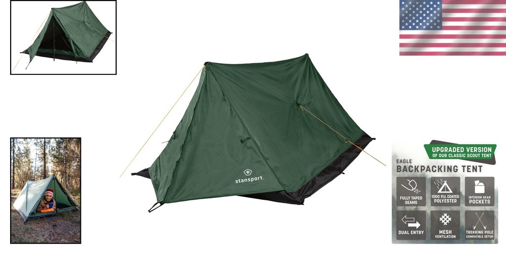Lightweight 2-Person Camping Tent - Easy Setup A-Frame Design in Eagle Green