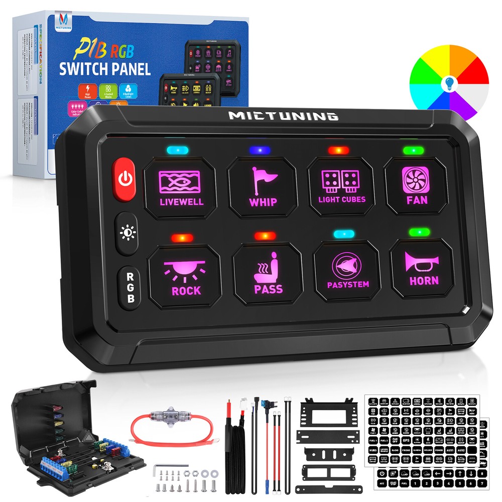 MICTUNING 8 Gang RGB LED Switch Panel Multifunction Circuit Control Relay System