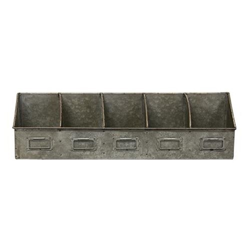 New Primitive Divided Organizer Aged Look Galvanized Metal 5 Sections 20.75" L