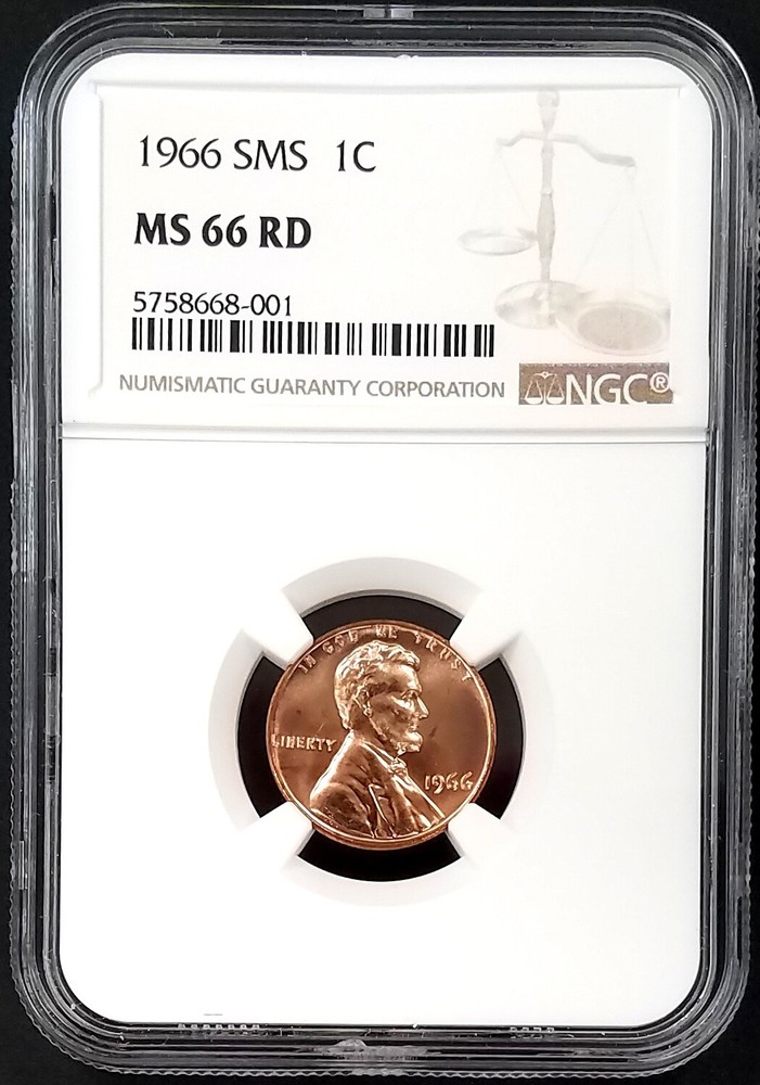 1966 SMS Lincoln Cent graded MS 66 RD by NGC!