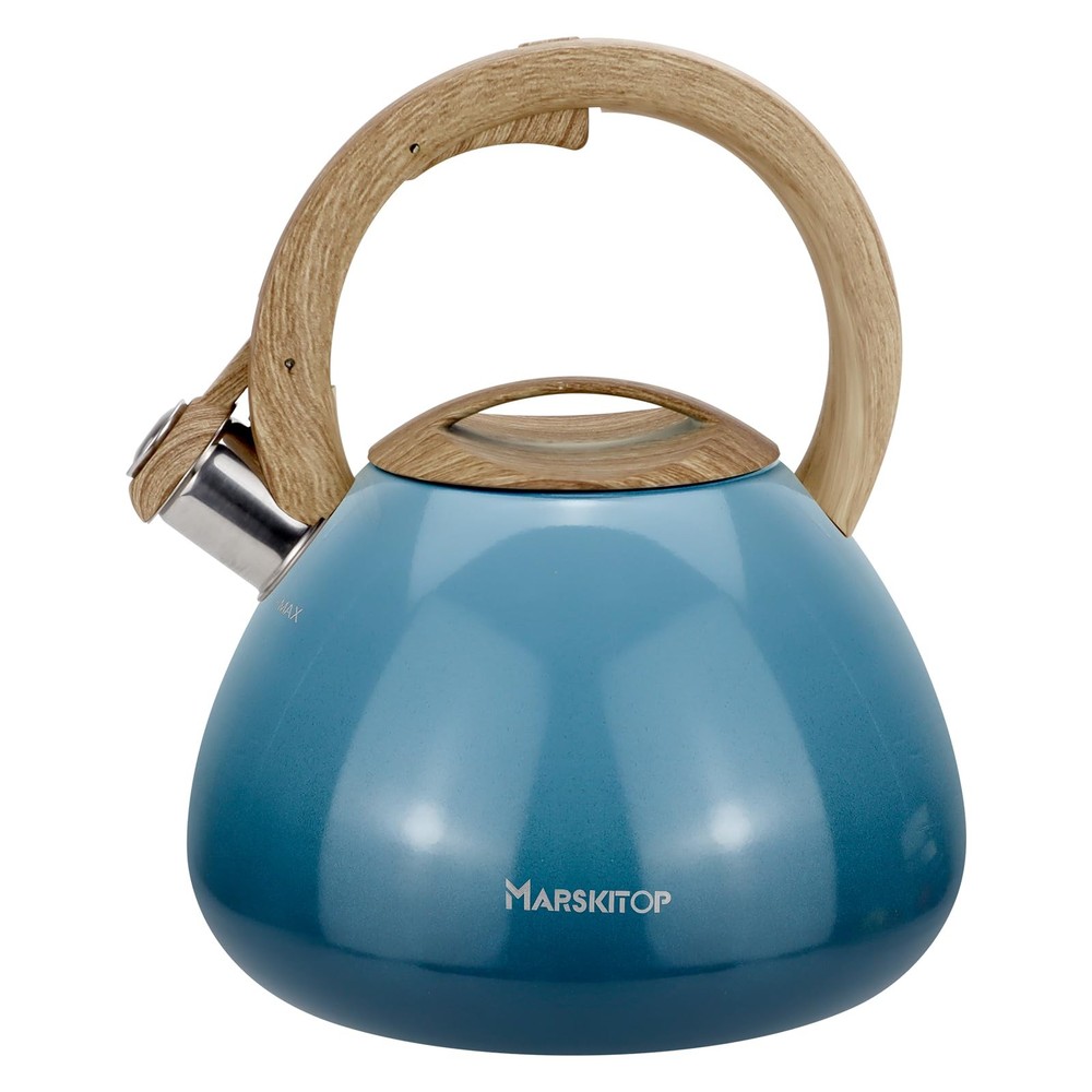 Whistling Tea Kettle 2.6 Quart Stainless Steel Teapot for Induction Blue