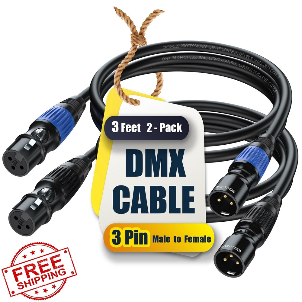 DMX Cables 3 ft 2 Pack 3 Pin Stage Lighting Coiled