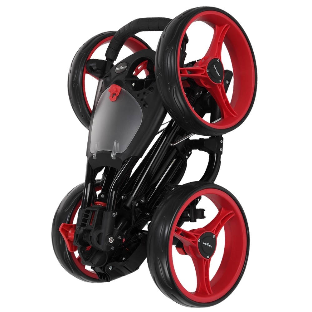 Caddymatic Golf Quad 4-Wheel Folding Golf Pull / Push Cart Black/Red