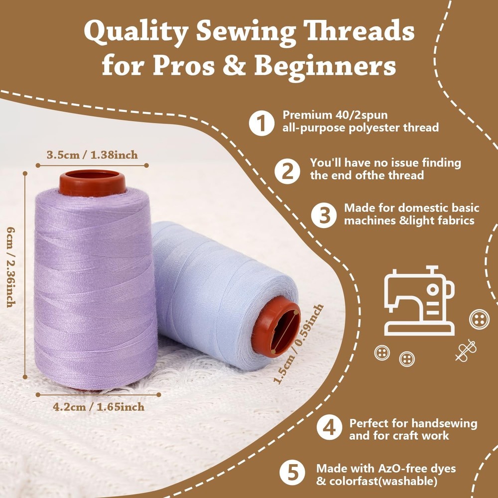 42 Colors Sewing Thread Kit All Purpose Polyester Thread Assorted Colors for ...