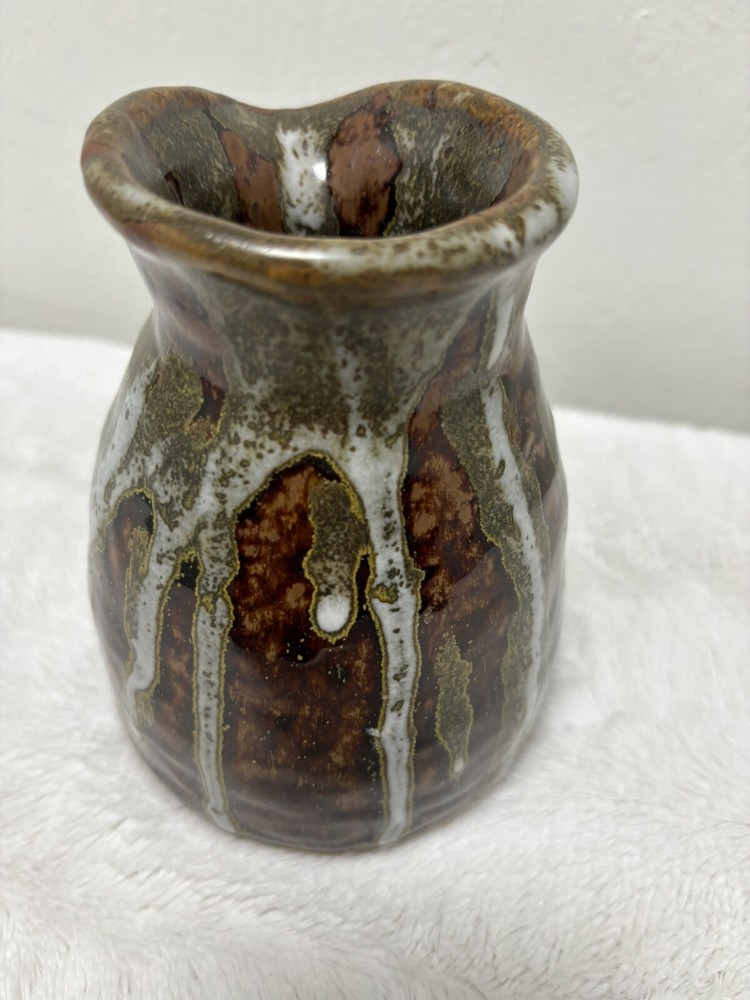 Vintage Mcm Handmade Studio Art Glazed Pottery Pitcher. Initials On Bottom