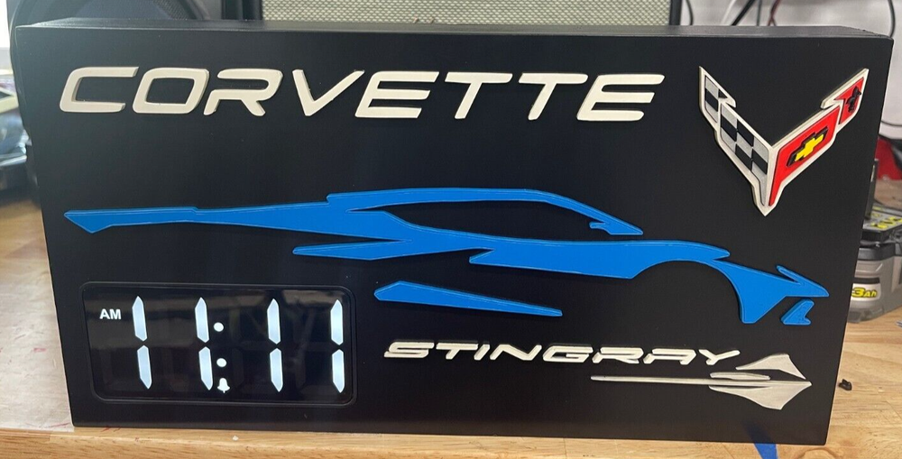 Customized Corvette C8 Clock: Laser-Cut, 3D For Garage, Man Cave, or Office