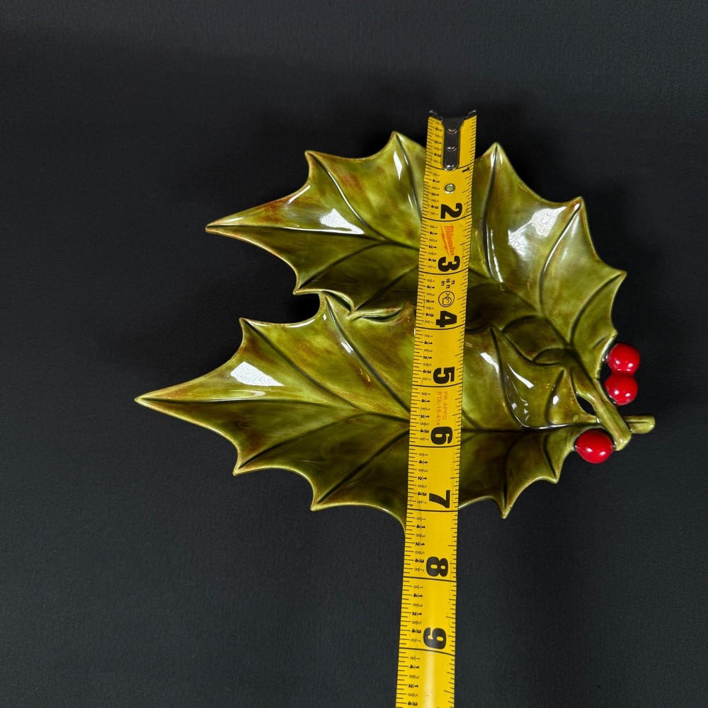 Atlantic Mold Ceramic Holly Leaf Berry Christmas Divided Candy