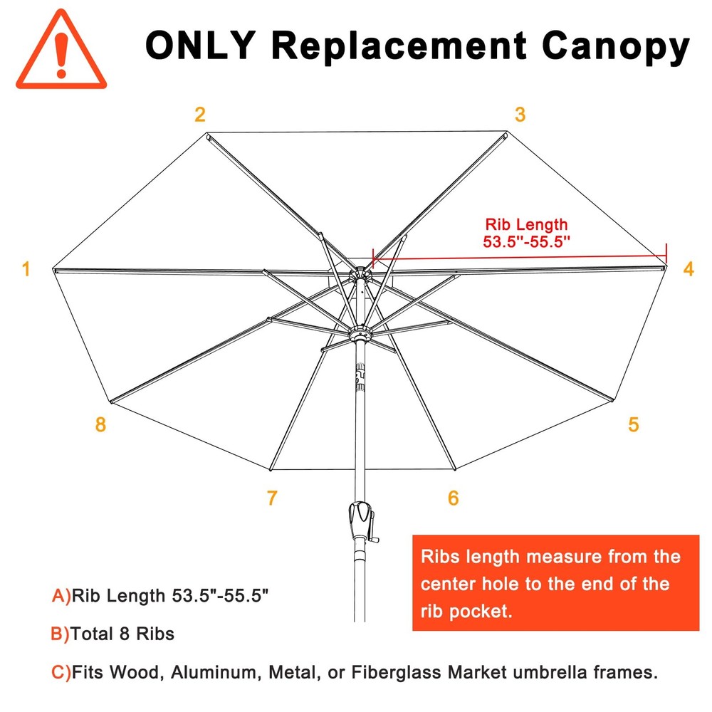 MASTERCANOPY Patio Umbrella 9 ft Replacement Canopy for 8 9FT, Dodger Blue