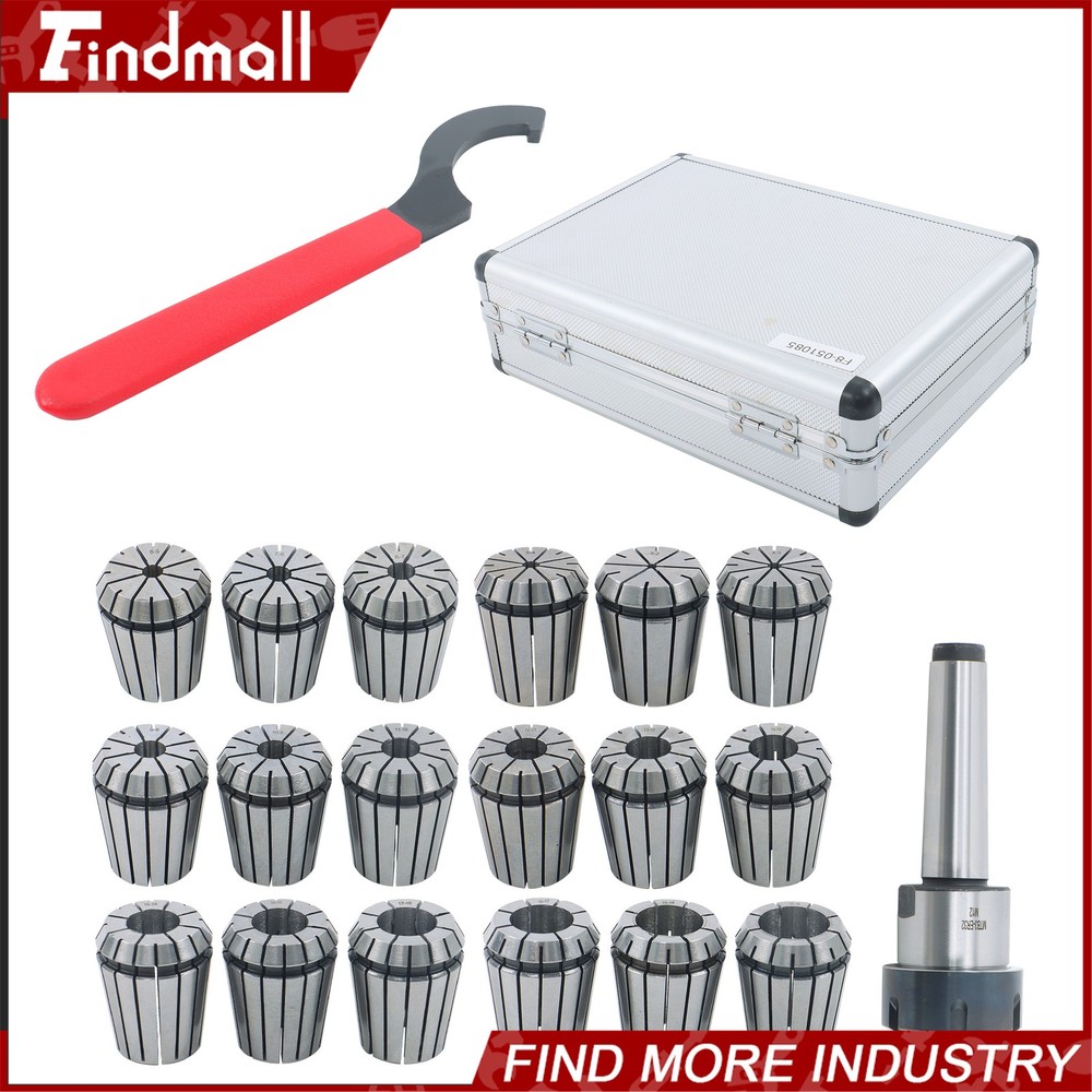 Findmall ER32 Collet Set 18 Pack for MT3 Spindle M12 Thread Spring Collets