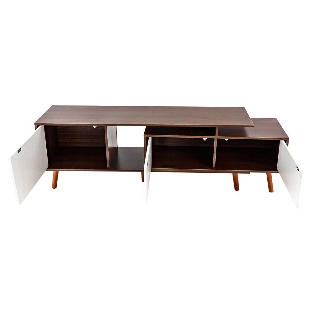 3-Compartments TV Stand Adjustable Living Room Retangular Television Cabinet