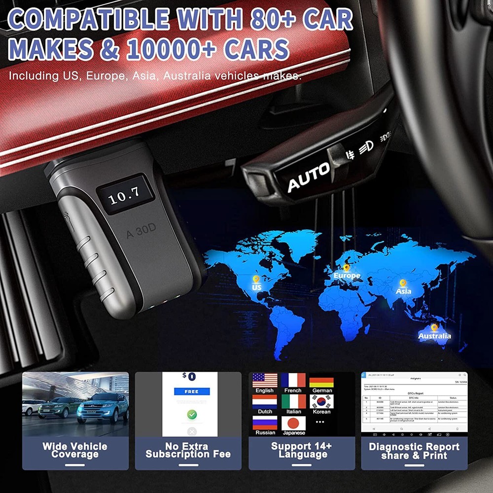🔥XTOOL A30D V2.0 Diagnostic Tool OBD2 Scanner All System 19+Resets Code Reader