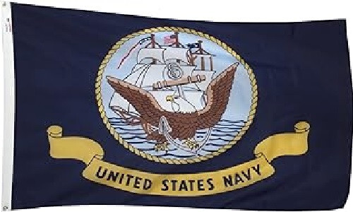 US Navy Flag 3'x5' 100% Polyester, Licensed, Canvas Header, Heavy-Duty