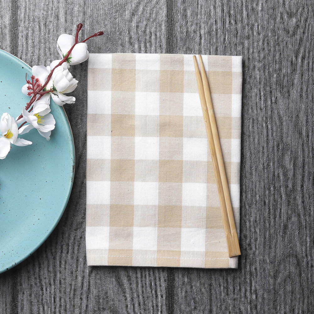 Cotton Napkins Checkered Beige & White 6/pack