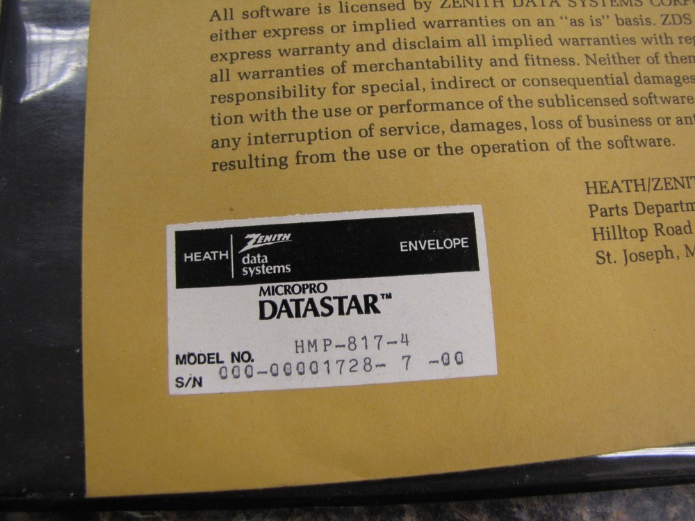 1981 Zenith Heath Micropro DATASTAR User Guide & 5.25" Software Disks in Binder