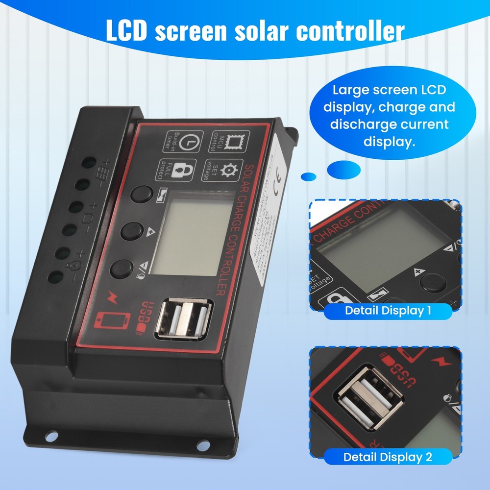 100A Solar Controller Solar Panel Controller 12V 24V LCD Display Solar2153