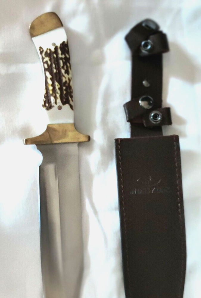Lrg BOWIE KNIFE with Leather Sheath / 8.5 SHARP BLADE / 14" Full / Bone Handle
