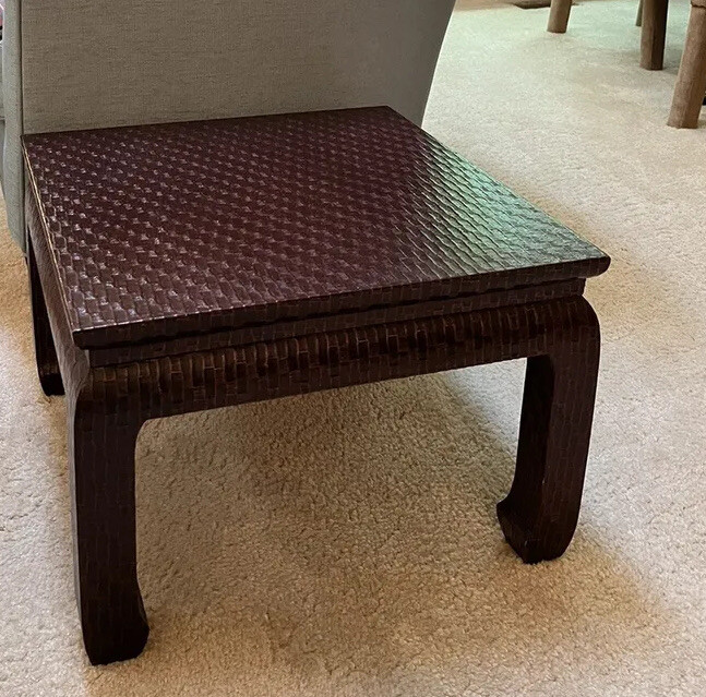 Pair Grasscloth Side Tables by Baker