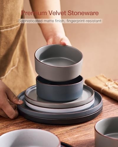 Nebula Ridge Stoneware Dinnerware Sets, Plates and Bowls Set(12pcs) Multicolor