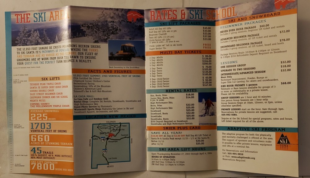 2003/04 SANTA FE SKI RESORT TRAIL MAP. MINT CONDITION
