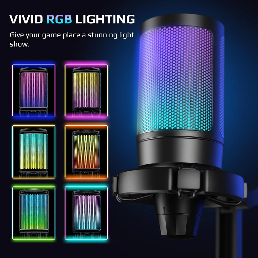 Gaming Streaming USB Condenser Microphone Computer, Console, PS5 Plug-and-Play