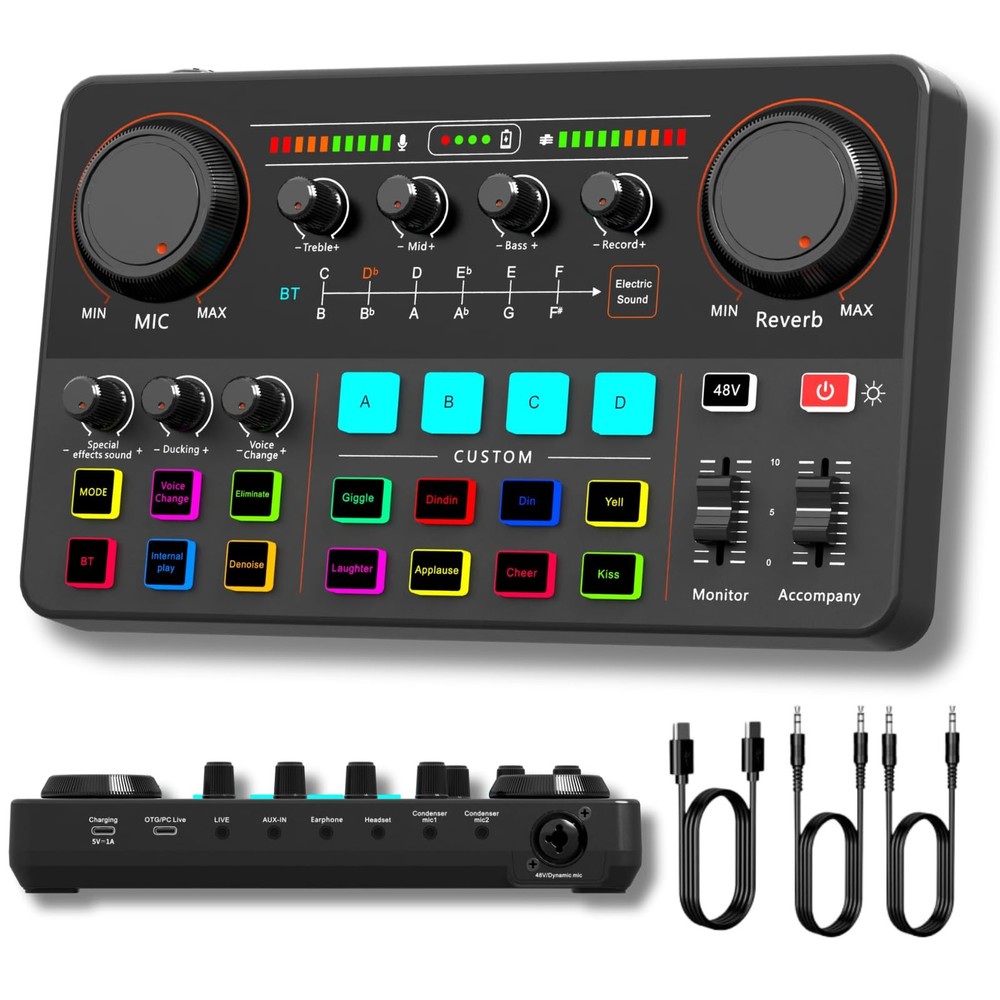 Audio Interface for Beginners - Streaming Podcast Mixer with -preamp, 48V Pha...
