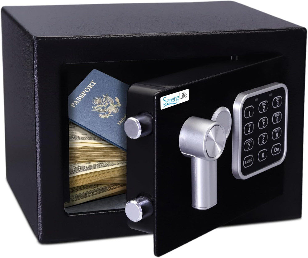 SereneLife Compact Electronic Safe Box with Digital Touch Pad Includes Keys