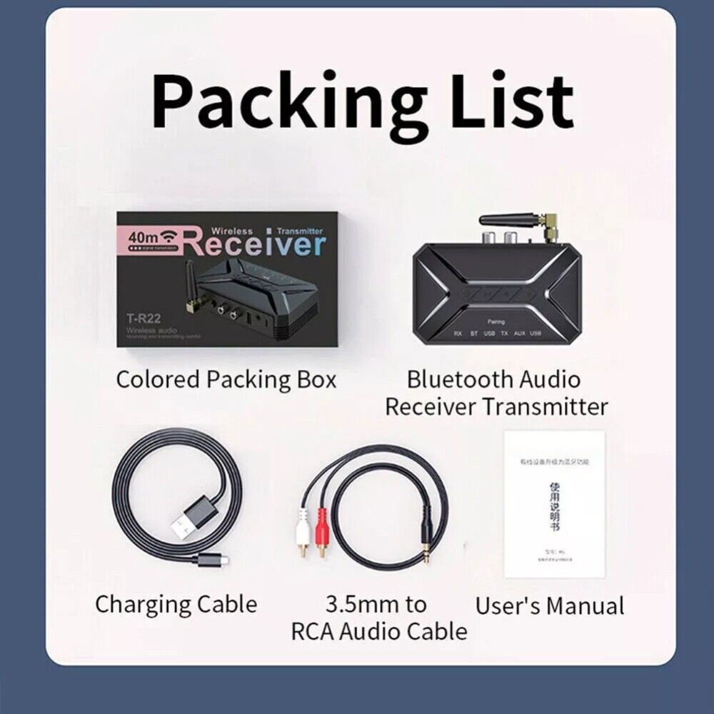 Bluetooth 5.0 Transmitter Receiver Audio Adapter Long Range for TV Home Stereo