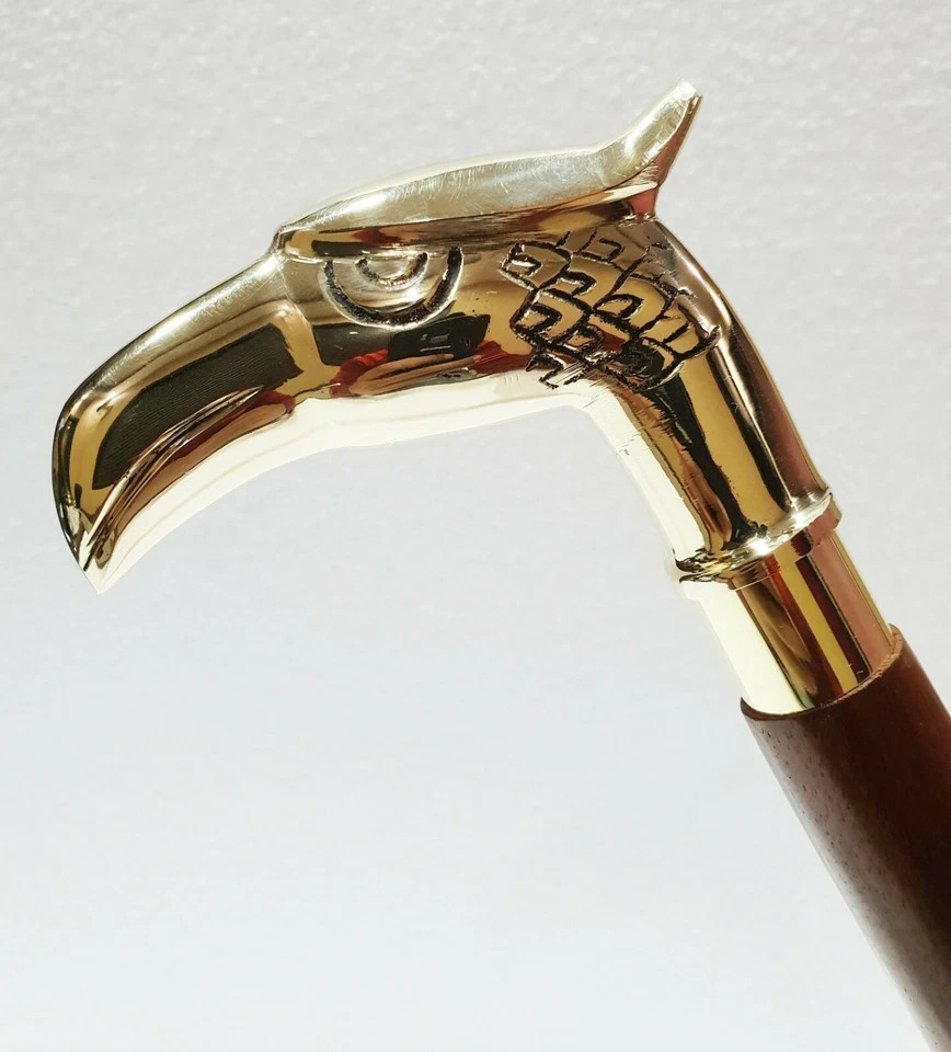 Antique Solid Brass Eagle Head Handle Victorian Wooden Walking Stick Cane Gift