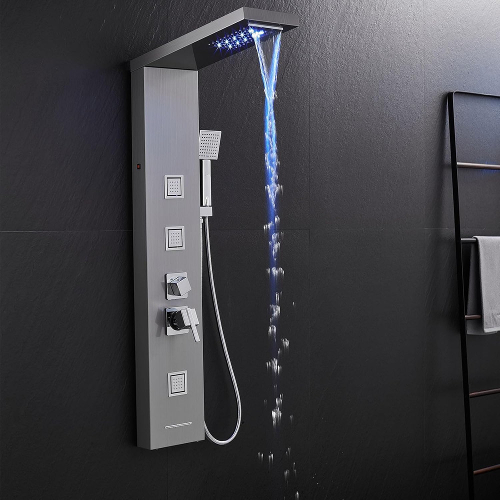 LED Shower Panel Tower with Rainfall, Massage Spray & Handheld Shower