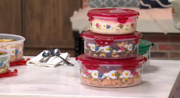 LocknLock 3-Pc Nestable Nostalgic Ladybug Printed Canisters K98134 Berry