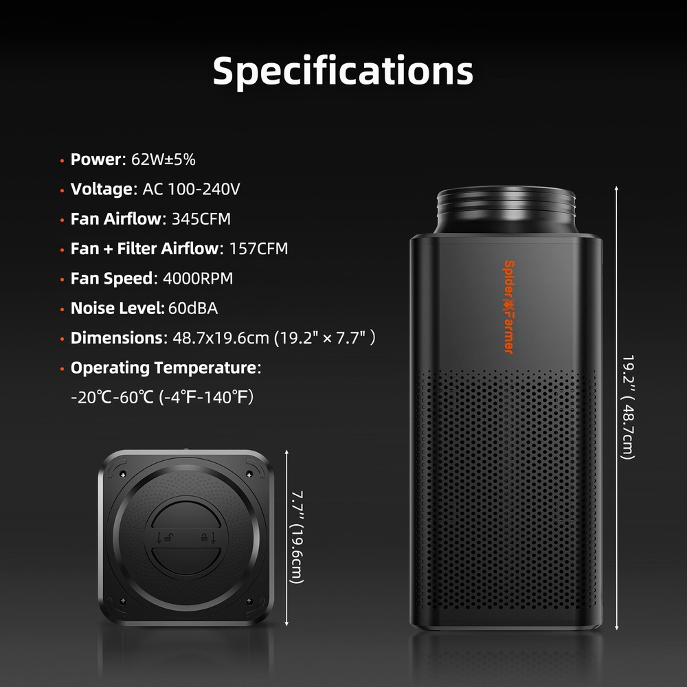 Spider Farmer 6" Inline Fan with Carbon Filter GGS Controller Ventilation System