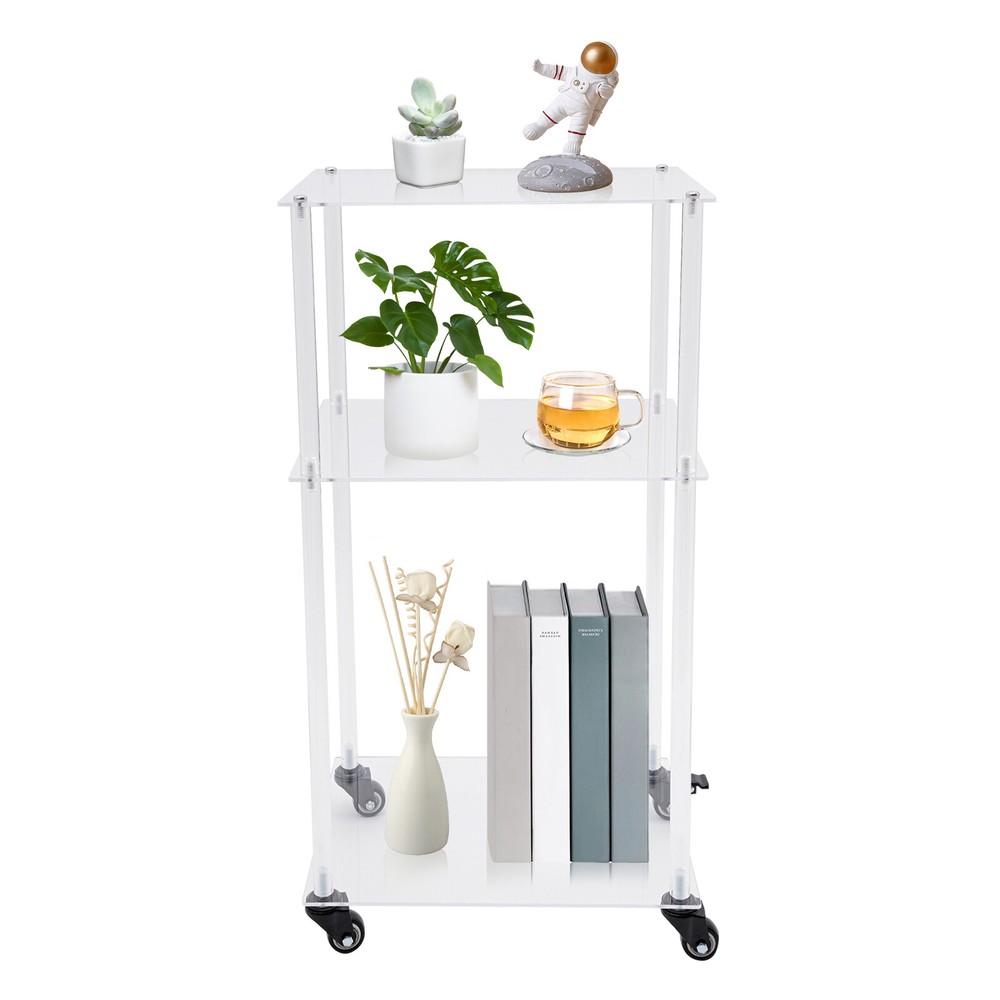 3-Tier Mobile Clear Acrylic Printer Stand Storage Shelf Printer Table on Wheel