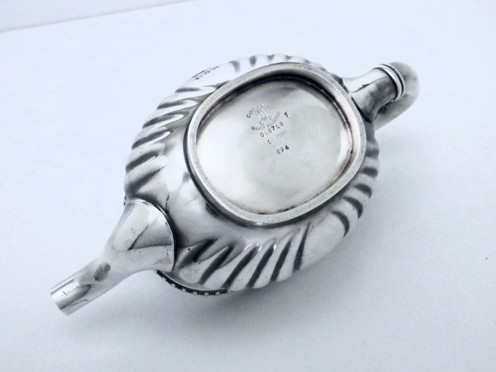 GORHAM SILVER SOLDERED WWI–INTERWAR USN OFFICERS’ TEAPOT HORIZONTAL EAGLE CREST